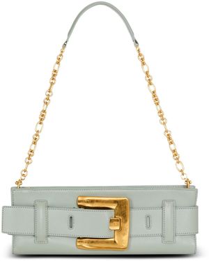 Balmain Anthem Calfskin Leather Clutch - White