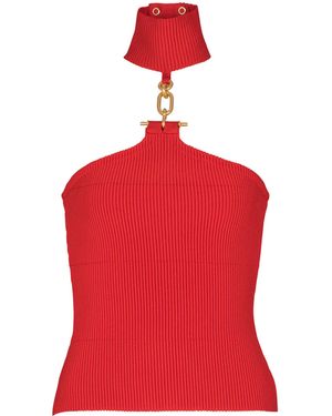 Balmain Sleeveless Knit Top With Embellished Detail - Red