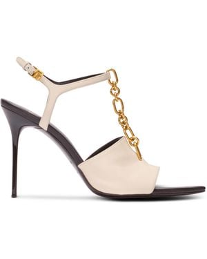 Balmain Sync Leather Sandals With Heel - White