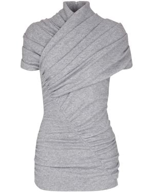 Balmain Draped Cotton Knit Top - Grey