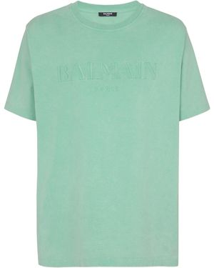 Balmain Loose T-Shirt With Vintage Embroidery - Green