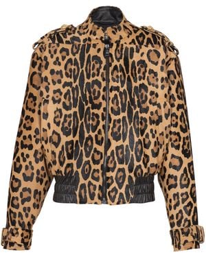Balmain Ponyskin-Style Leather Bomber Jacket With Leopard Pattern - Black