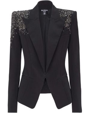 Balmain Crepe Jacket With Amethyst Embroidery - Blue