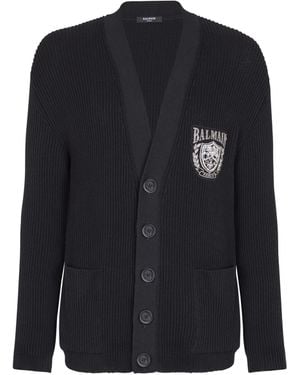 Balmain Cotton Tube-Knit Cardigan - Blue