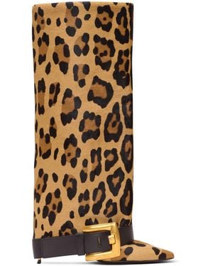 Balmain Anthem Leopard Print Leather Boots - White