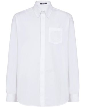 Balmain Écusson Embroidered Poplin Shirt - White