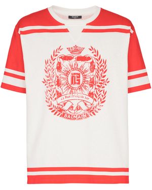 Balmain Varsity T-Shirt With Écusson Print - Red