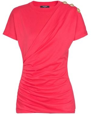 Balmain Draped T-Shirt With Buttons - Pink
