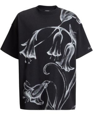 Balmain Printed Flower T-Shirt - Black