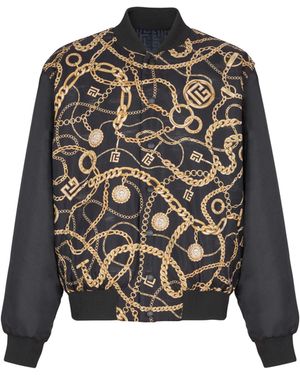 Balmain Reversible Printed Bomber Jacket With Chaînes Pattern - Black