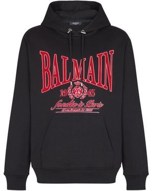 Balmain Flocked University Hoodie - Red
