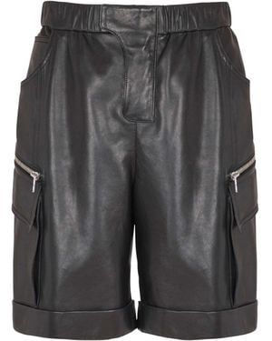 Balmain Leather Cargo Bermuda Shorts - Gray