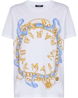 Balmain T-Shirt With Paris Chain Print - White