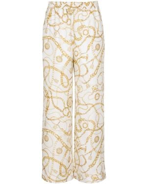 Balmain Flowing Printed Silk Pants With Chains Pattern - White