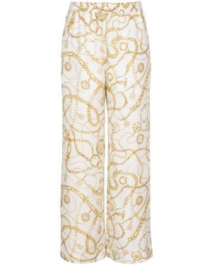 Balmain Flowing Printed Silk Pants With Chains Pattern - White