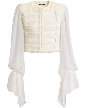 Balmain Cropped Tweed And Muslin Jacket - White