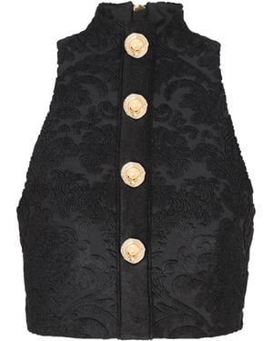 Balmain Baroque Pattern Buttoned Top - Black