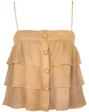 Balmain Multi- Ruffled Spaghetti Strap Top - White