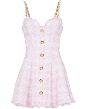 Balmain Strappy Houndstooth Tweed A-Line Dress - Pink