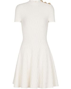 Balmain Flared Crocodile-Knit Dress - White