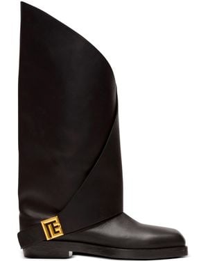 Balmain Twist Flat Leather Boots - Black