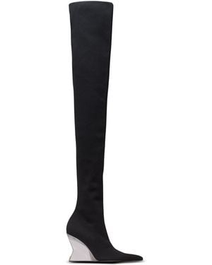 Balmain Wedge Knit Thigh-High Boots - Black