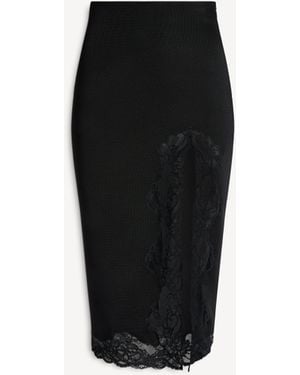 Balmain Knit Midi Skirt With Lace - Black