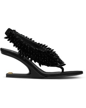 Balmain No Wedge Beaded Suede Sandals - White