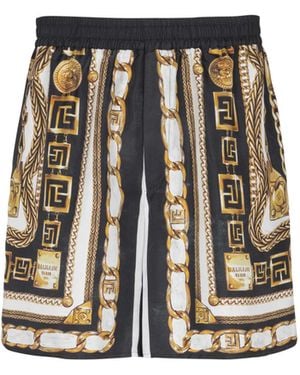 Balmain Slinky Printed Shorts With Foulard Chaînes Pattern - Black