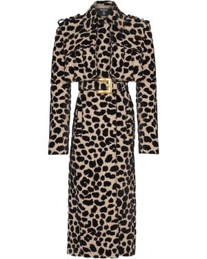 Balmain Leopard Print Jacquard Belted Trench - White