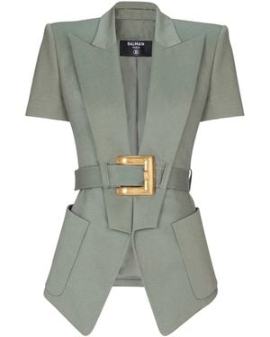 Balmain Belted Gabardine Anthem Jacket - Green