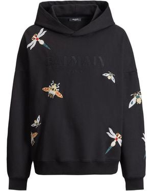 Balmain Embroidered Insect Hoodie - Black