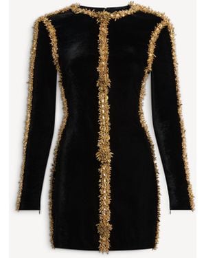 Balmain Velvet Dress With Embroidered Trim - Black
