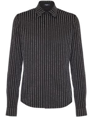 Balmain Cotton Shirt With Crystal Stripes - Blue