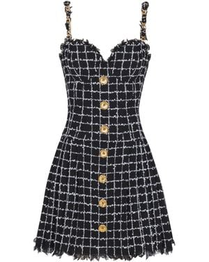 Balmain Tweed Dress With Chain Straps - Blue