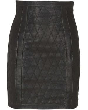 Balmain Quilted Lambskin Skirt With Diamond Motif - Black