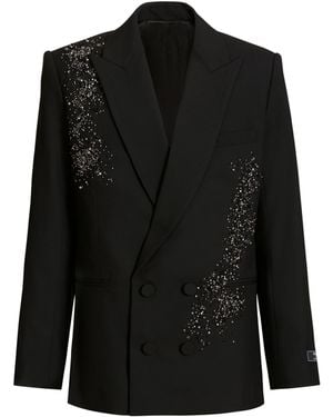Balmain Wool Blazer With Sand Effect Amethyst Embroidery - Black