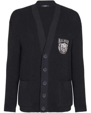 Balmain Cotton Tube-Knit Cardigan - Blue