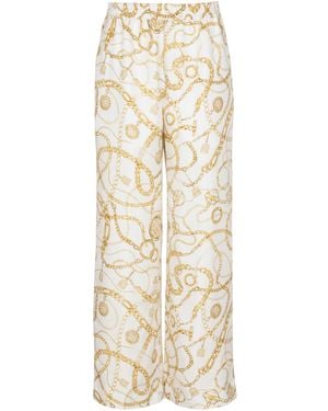 Balmain Flowing Printed Silk Trousers With Chains Pattern - White