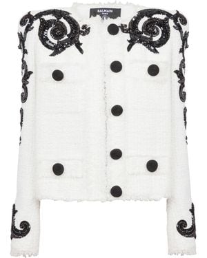 Balmain Paisley Tweed Jacket - White