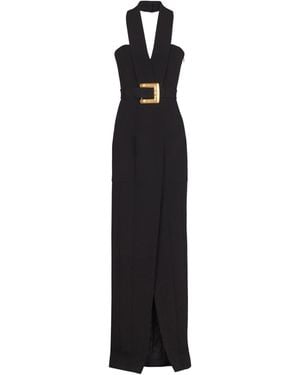 Balmain Long Crepe Dress With Belt - Black