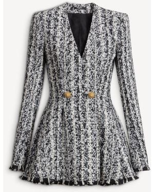 Balmain Two-Tone Flared Tweed Dress - Gray