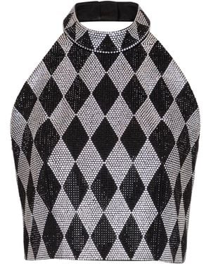 Balmain Diamond Rhinestone Halterneck Top - Black