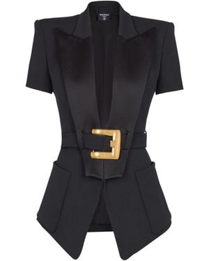Balmain Wool Blazer With Decorative Belt - Black