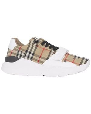 Burberry Leather And Fabric Low-Top Sneakers - Natural