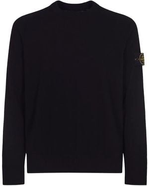 Stone Island Lightweight Wool Crew Neck Jumper With Raglan Sleeves - Black