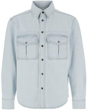AFTER PRAY Light Shirt With Chest Pockets And Logo Patch - Blue
