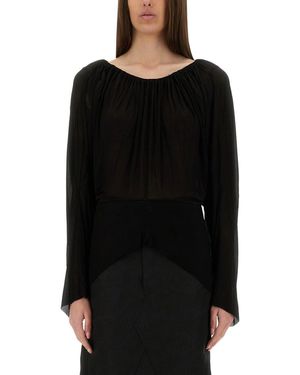 Rick Owens Flowing Draped Top With Wide Neckline - Black