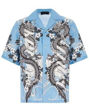 Amiri Dragon Printed Short-Sleeved Bowling Shirt - Blue