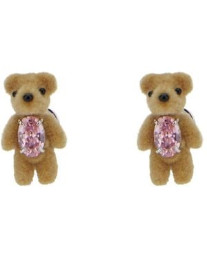 YVMIN Pink Earings With Crystal Embellishments And Bear Detail In Sterling Silver Woman